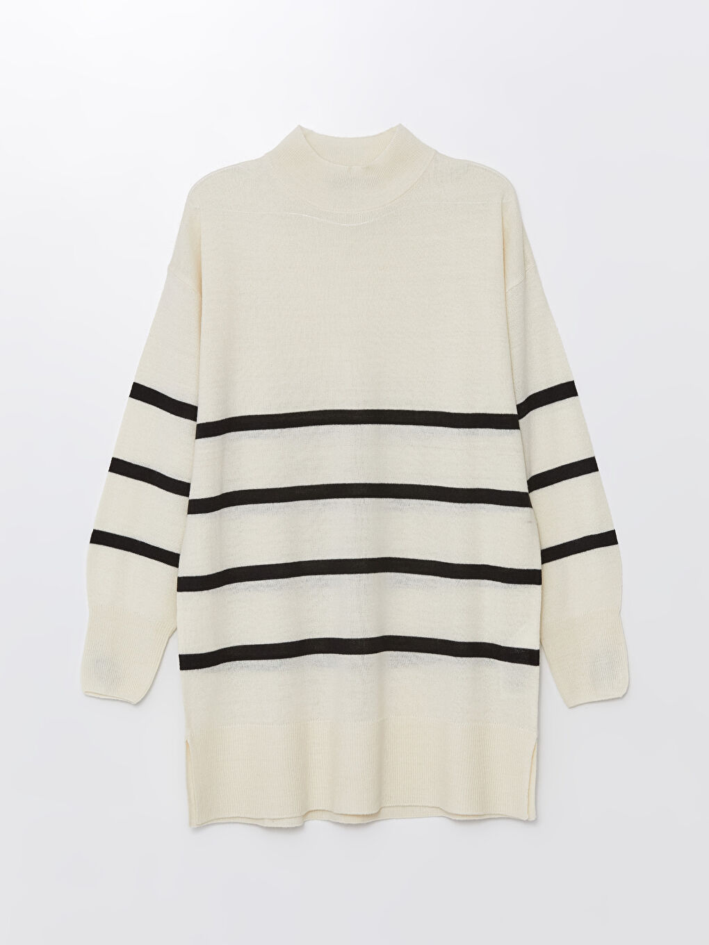 Half Turtleneck Striped Long Sleeve Women's Knitwear Tunic-4