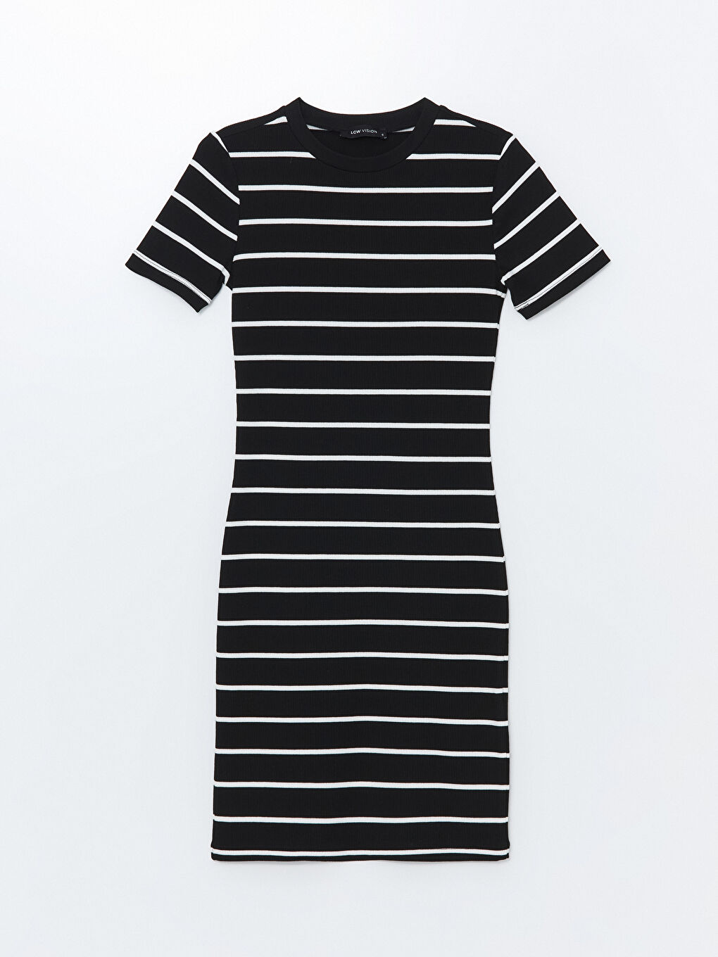 Crew Neck Striped Short Sleeve Women's Bodycon Dress -S4FL75Z8-LEG