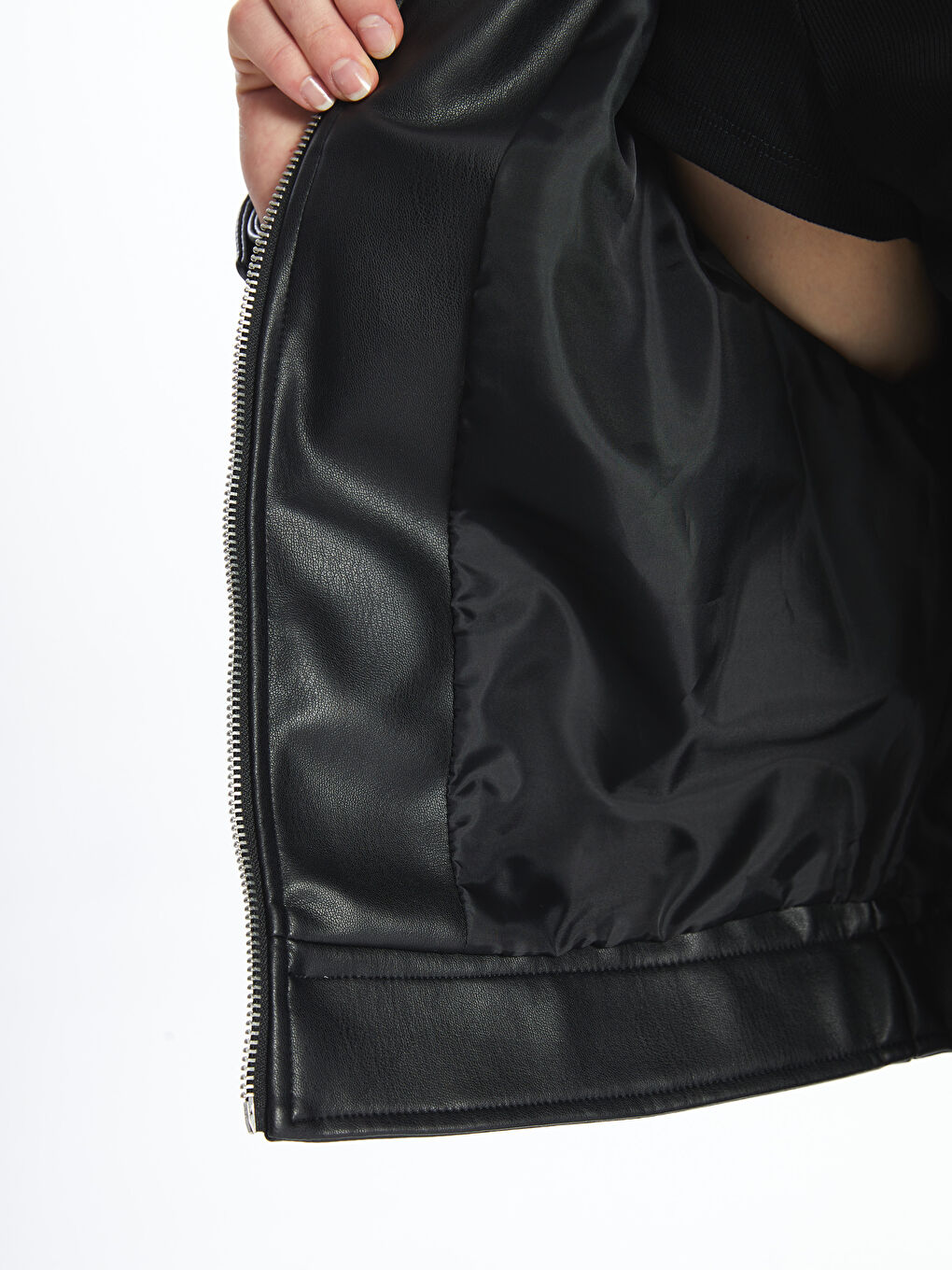 Collared Neck Women's Faux Leather Jacket-3