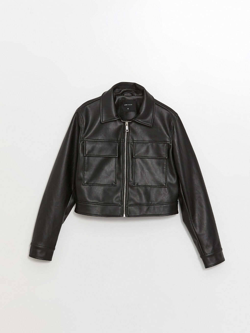 Collared Neck Women's Faux Leather Jacket-5