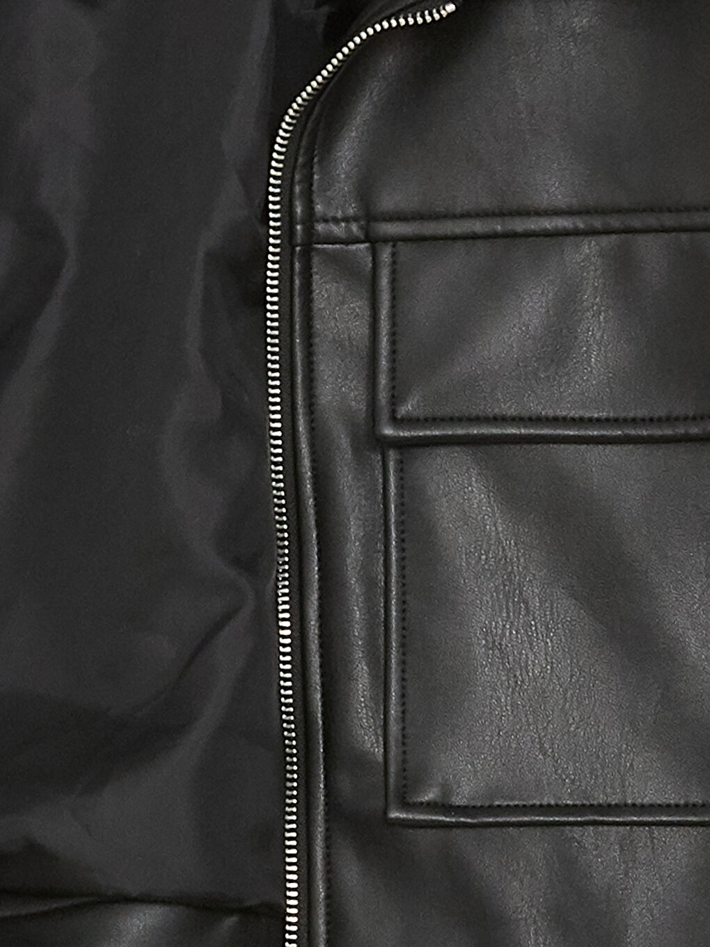 Collared Neck Women's Faux Leather Jacket-6