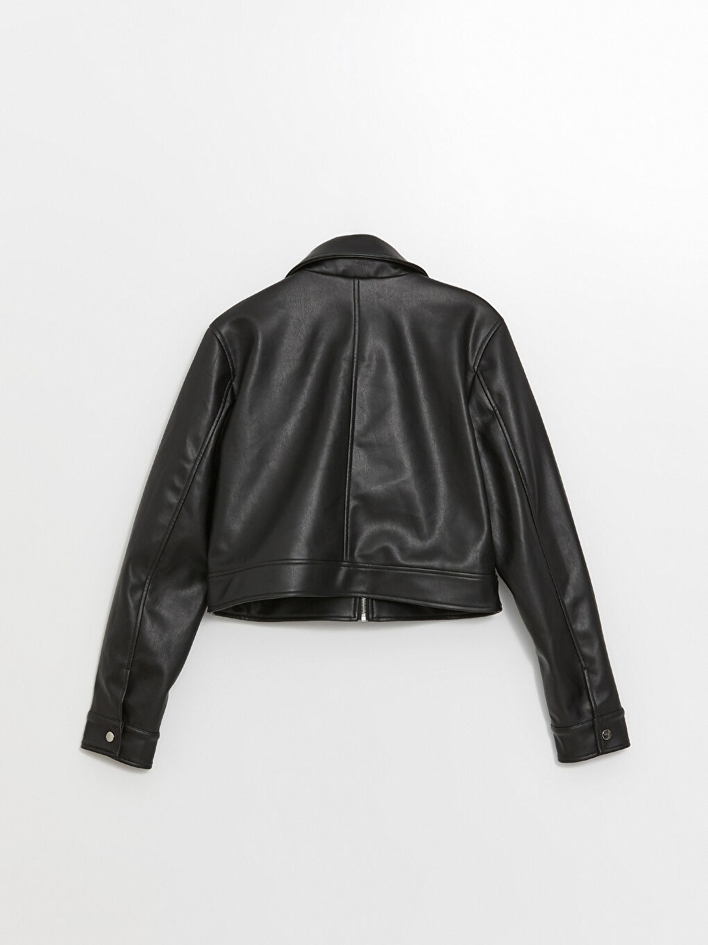 Collared Neck Women's Faux Leather Jacket-7