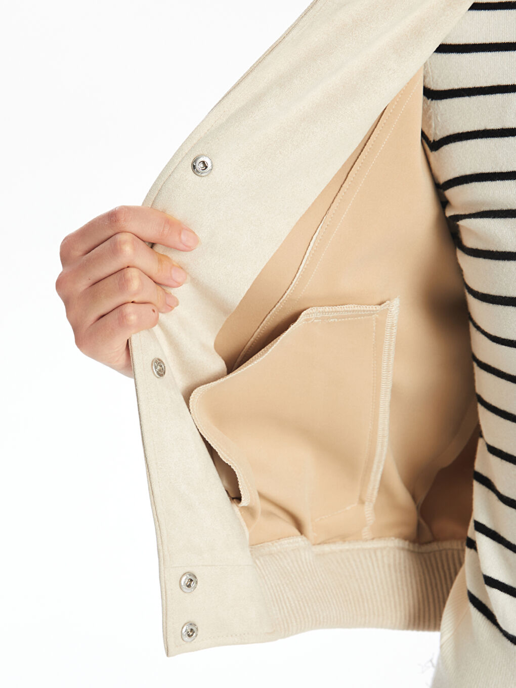 جاكيت بومبر نسائي من جلد سويدي صناعي بياقة كلية-2