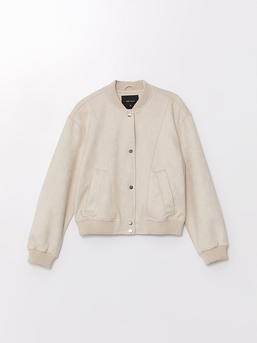 جاكيت بومبر نسائي من جلد سويدي صناعي بياقة كلية-5