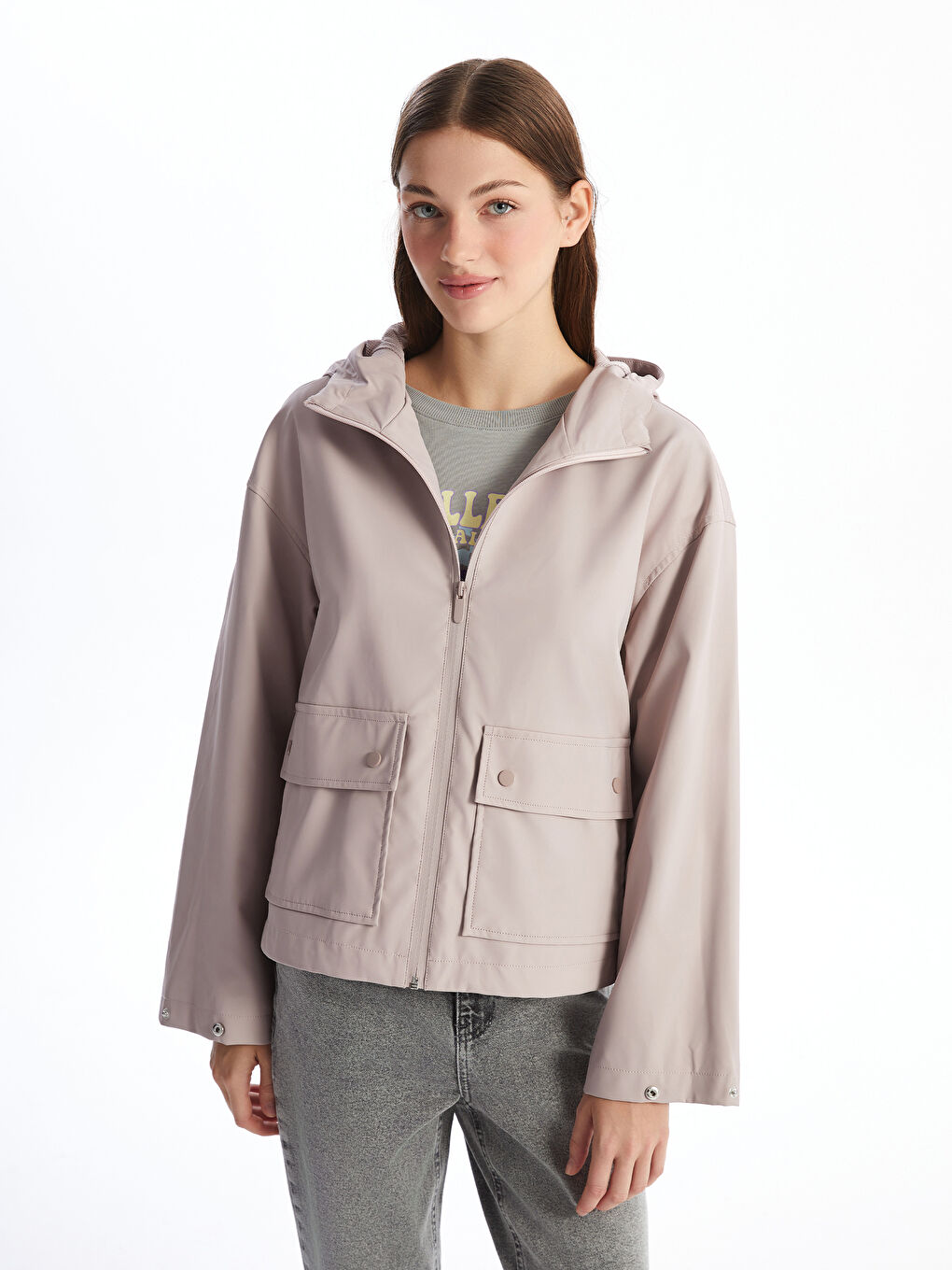 LCW Vision Women's Hooded Plain Raincoat -W40068Z8-SB5