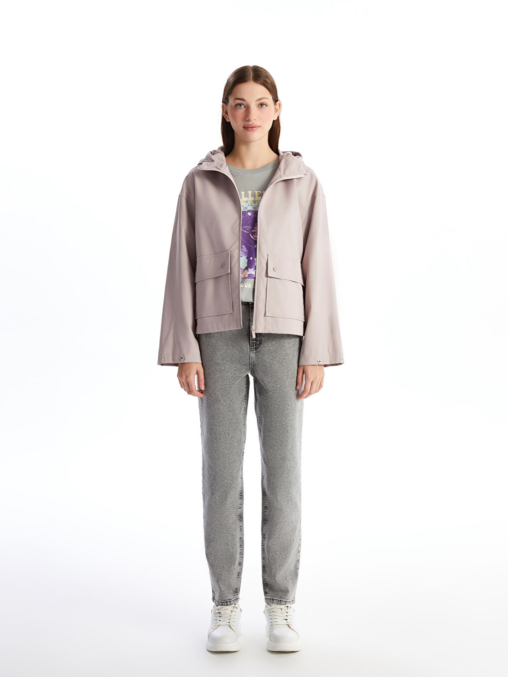 LCW Vision Women's Hooded Plain Raincoat -W40068Z8-SB5