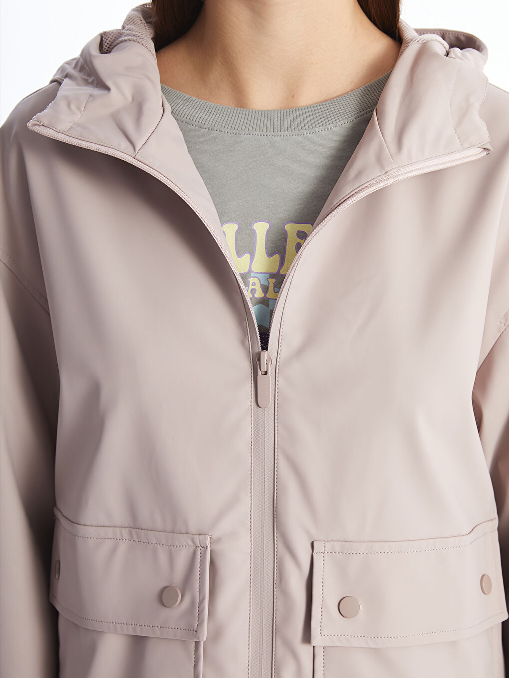 LCW Vision Women's Hooded Plain Raincoat -W40068Z8-SB5