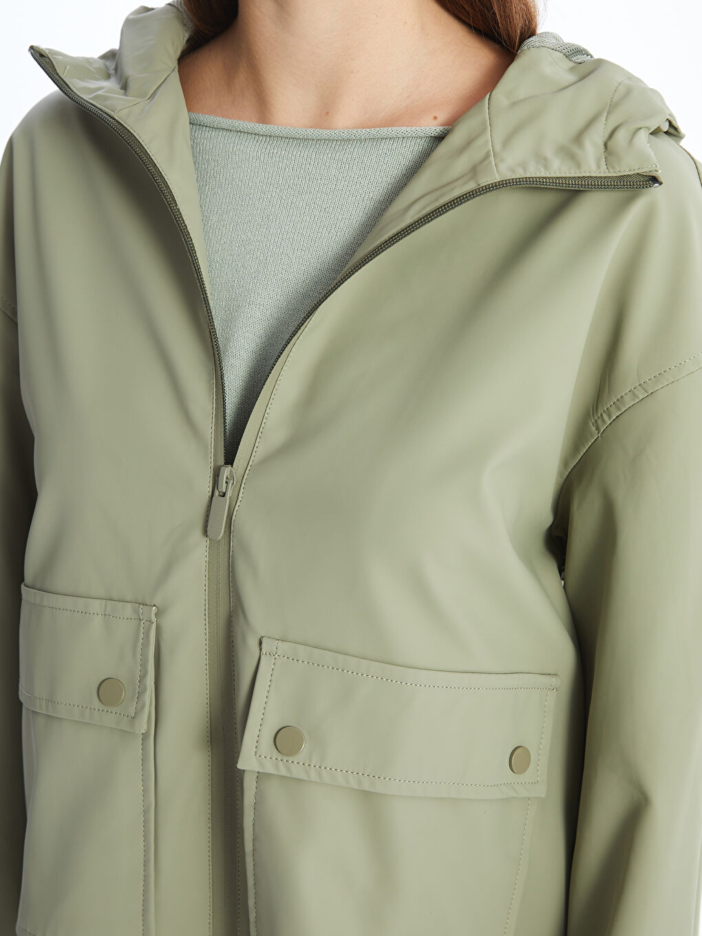 Women's Hooded Plain Raincoat-2