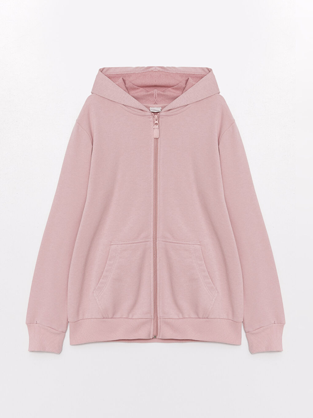 LCW Kids Mat Pembe Kapüşonlu Basic Uzun Kollu Kız Çocuk Fermuarlı Sweatshirt