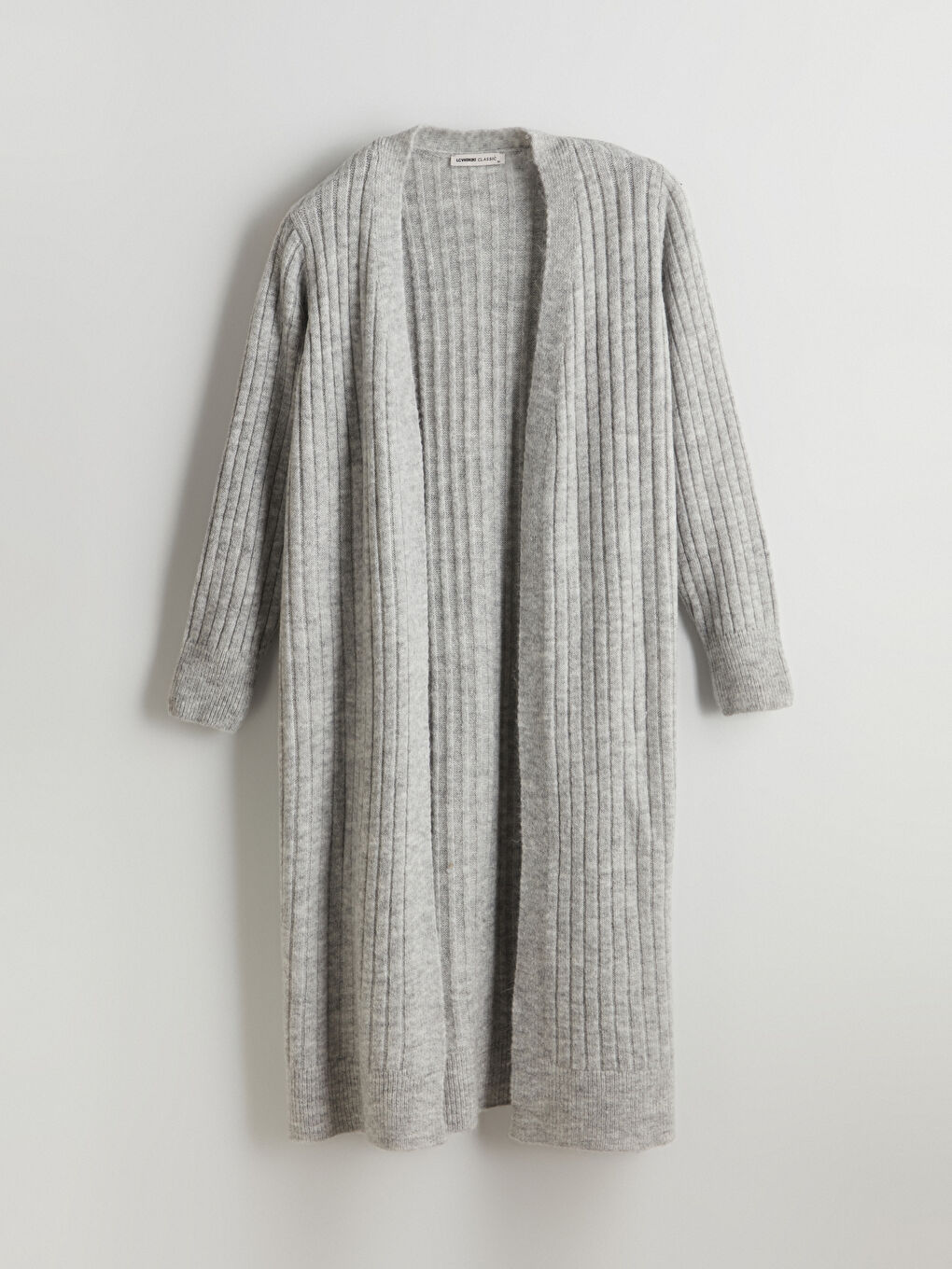 Gri Şal Yaka Oversize Kadın Triko Hırka-4