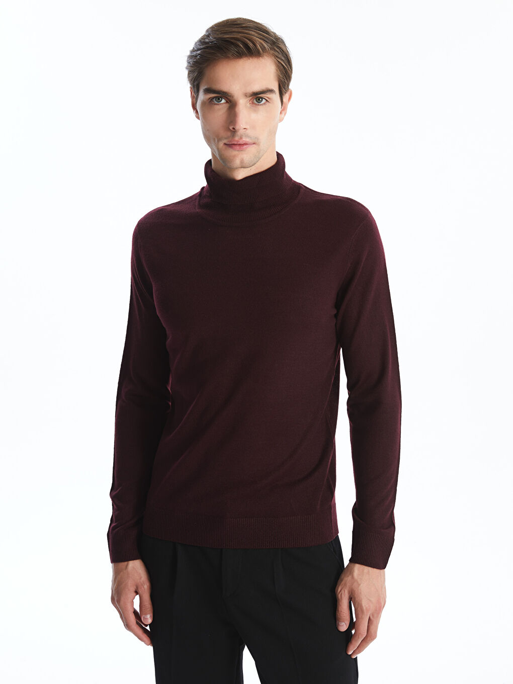 ерлерге арналған биік жағалы ұзын жең трикотаж жемпір