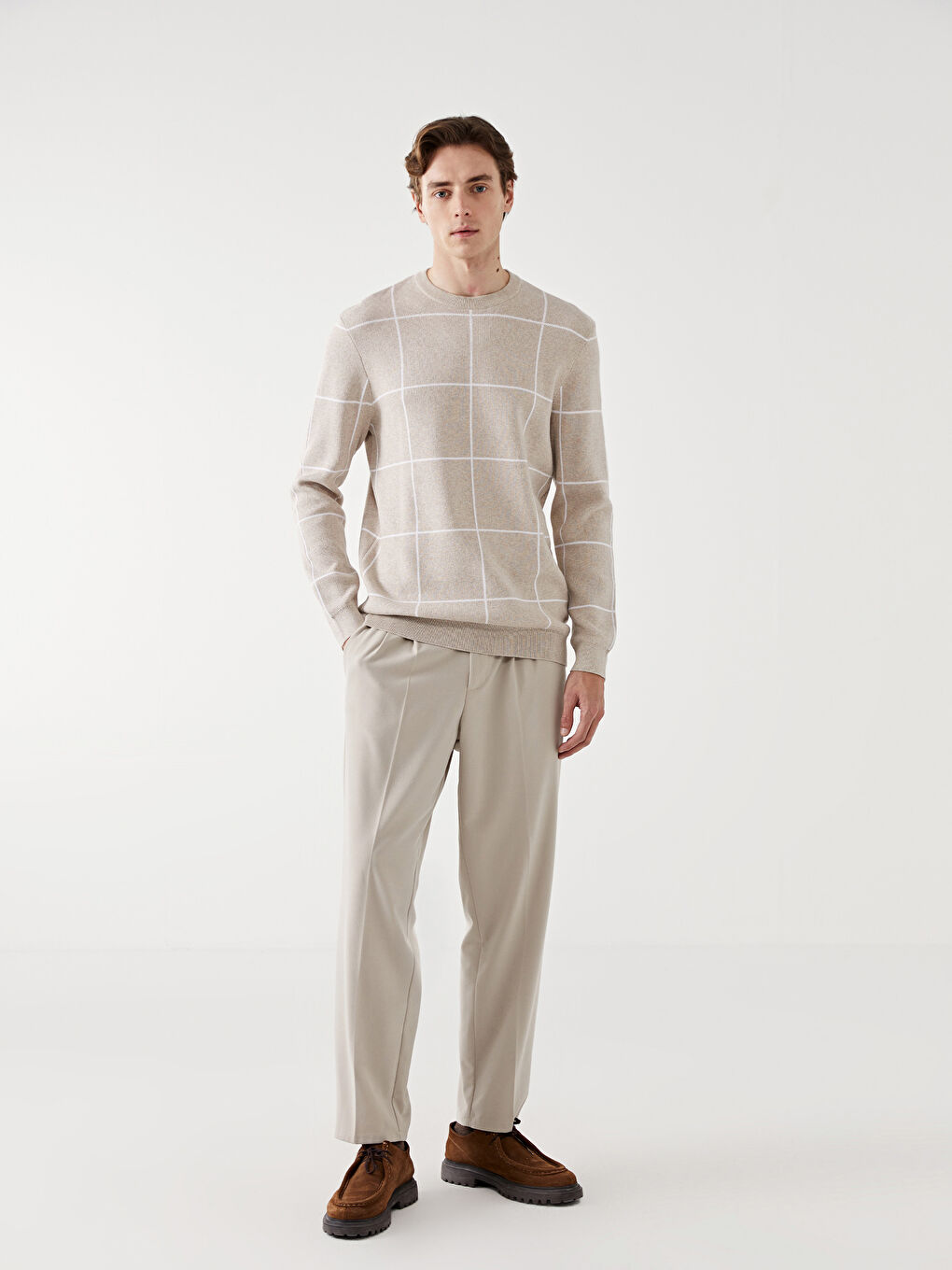LCW Vision Crew Neck Long Sleeve Plaid Men's Knitwear Sweater -W40190Z8-HZZ