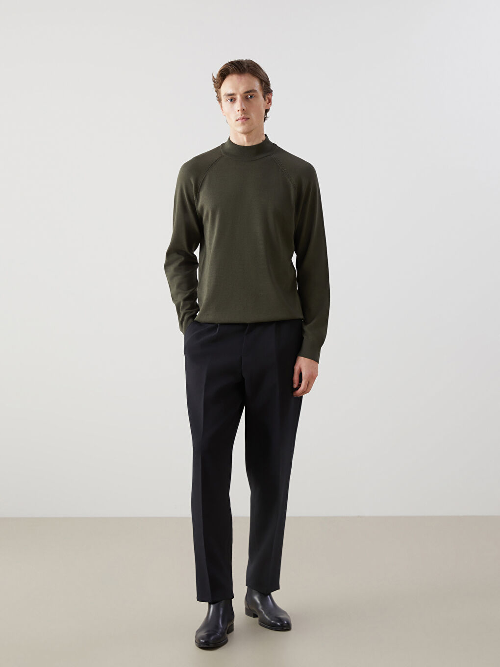 Half Turtleneck Long Sleeve Men's Tricot Sweater -W40191Z8-J2L