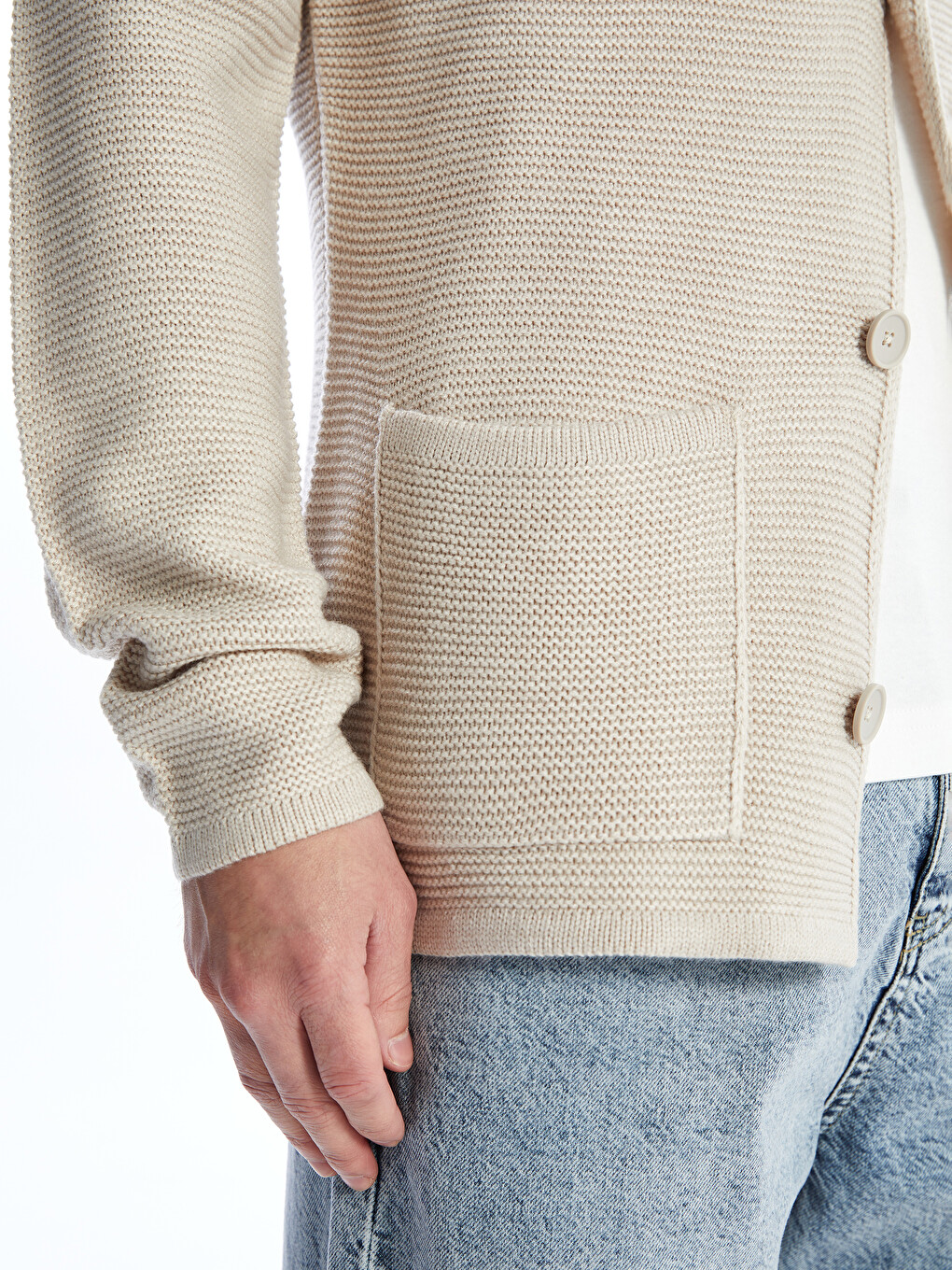 Bej Slim Fit Şal Yaka Erkek Triko Hırka-7
