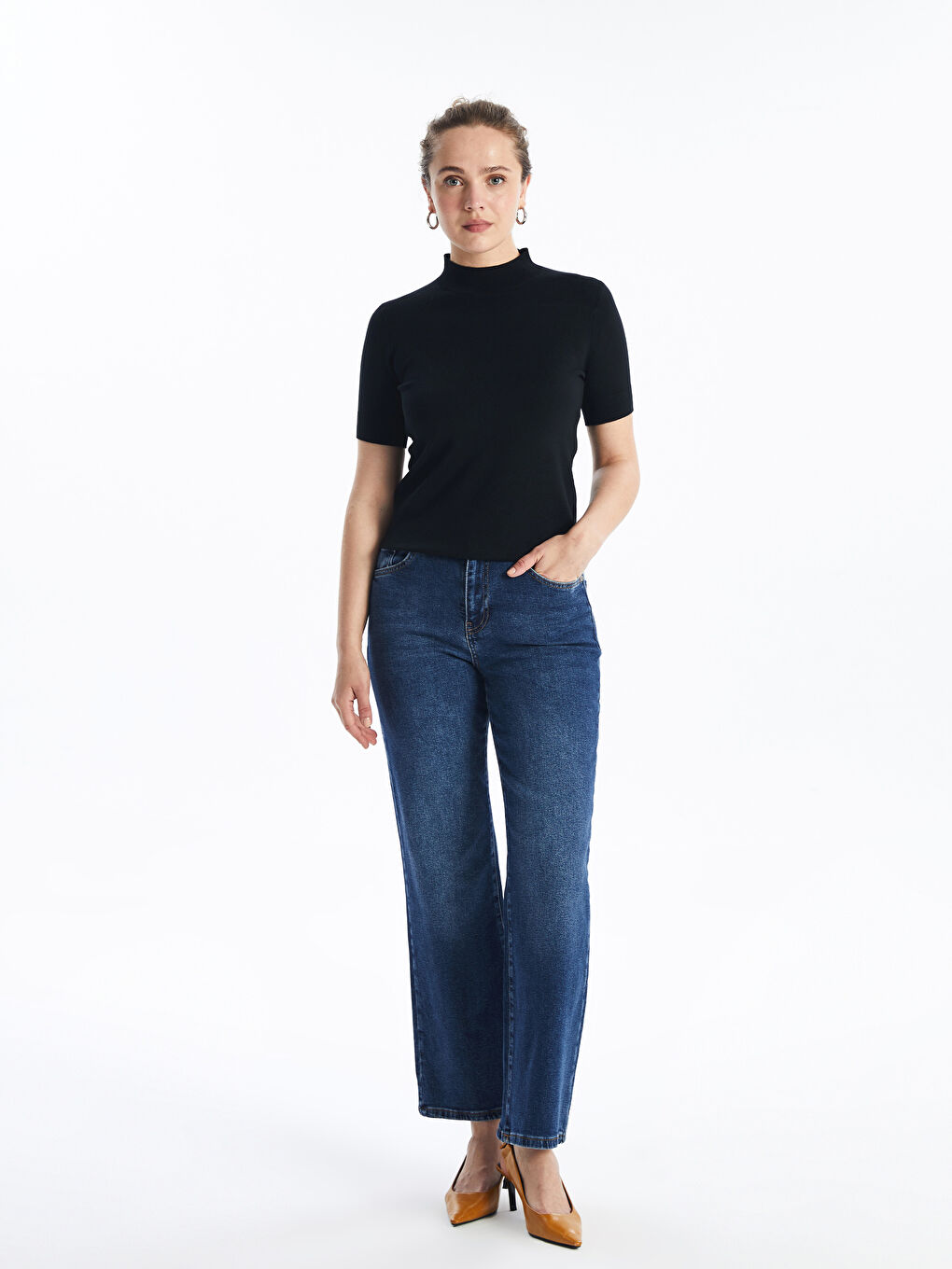 LCW Modest كنزة صوفية أسود امرأة -W40266Z8-CVL