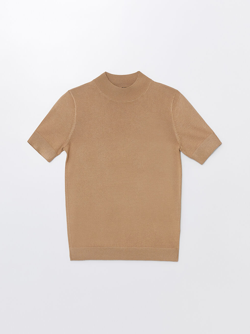 Funnel Neck Plain Short Sleeve Women's Knitwear Sweater-4