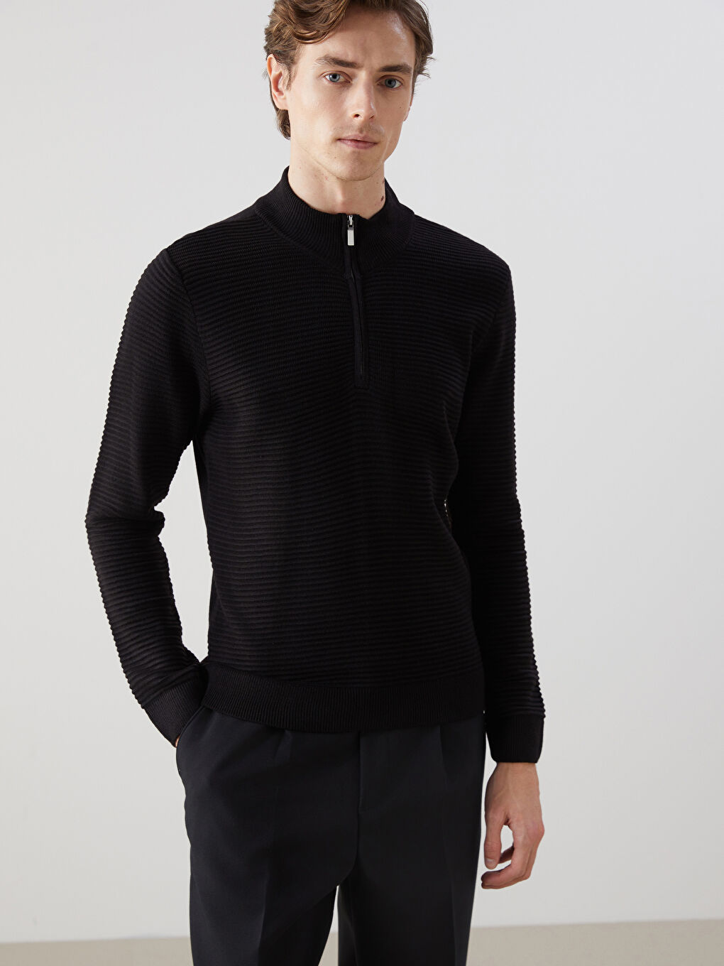 Turtle Neck Long Sleeve Men's Tricot Sweater -W40327Z8-CVL