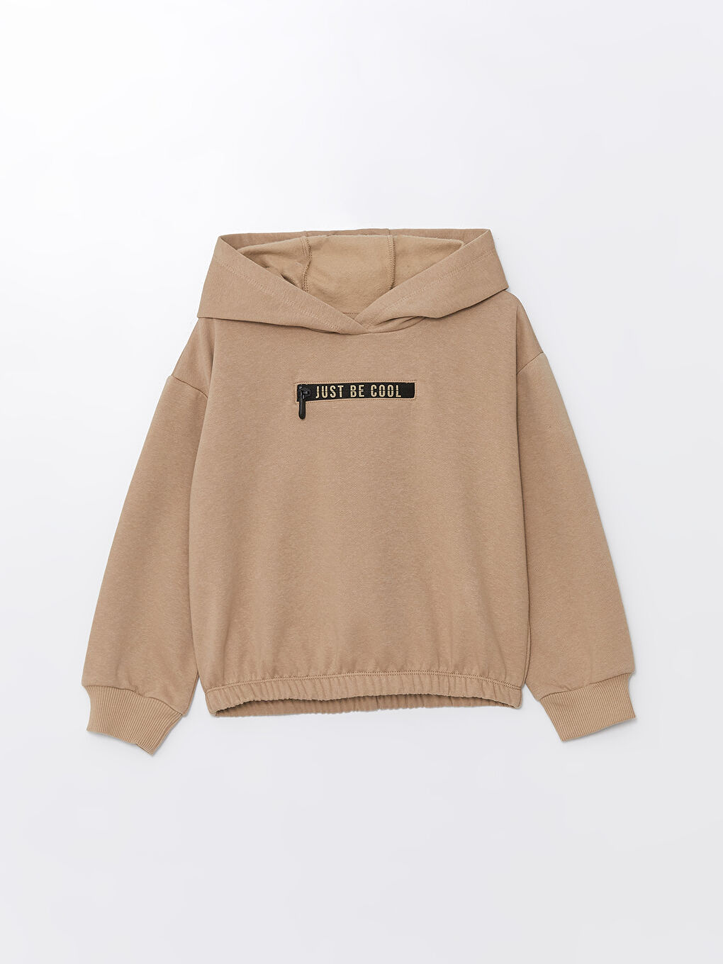 LCW Kids Bej Kapüşonlu Baskılı Uzun Kollu Kız Çocuk Sweatshirt