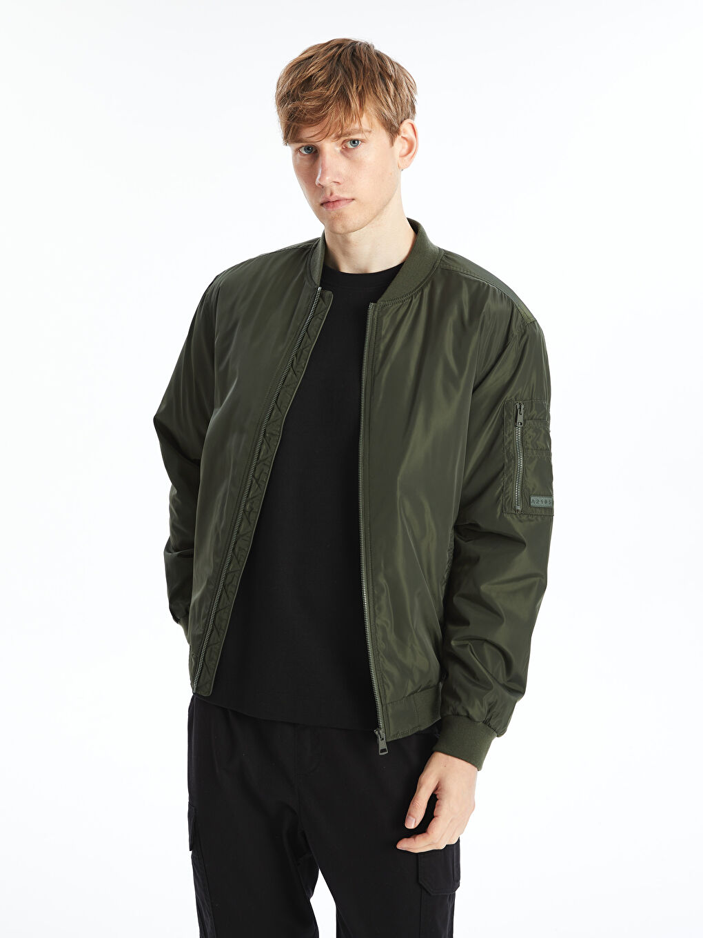 Yeşil Rahat Kalıp Kolej Yaka Bomber Erkek Mont