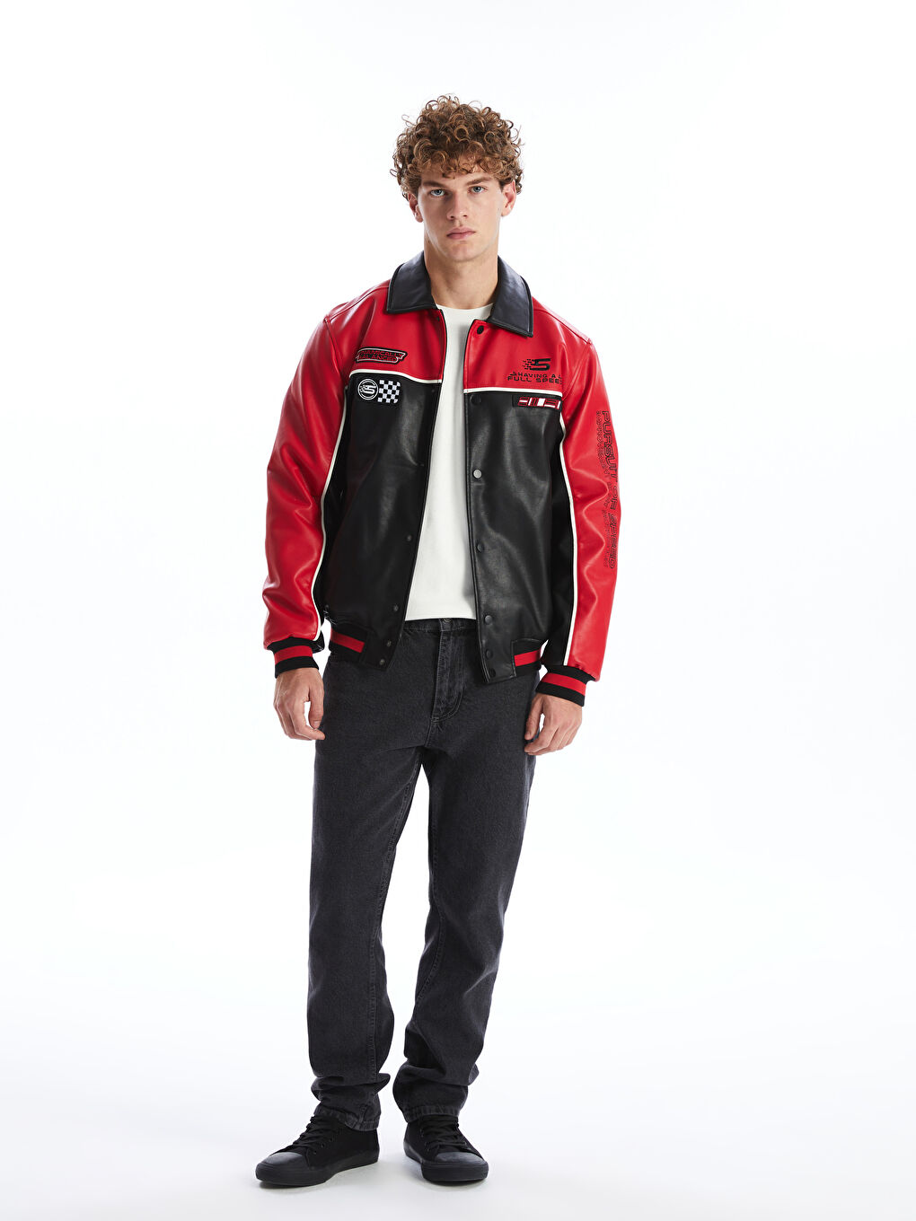 XSIDE Standard Fit Collared Neck Men's Leather Look Coat -W40457Z8-CVL