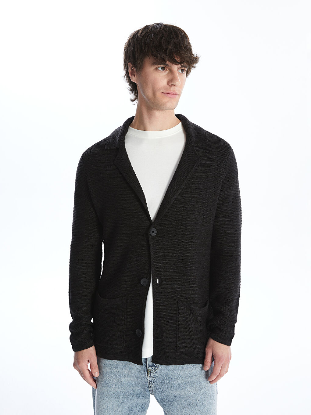Standard Fit Jacket Neck Men's Knitwear Cardigan-1