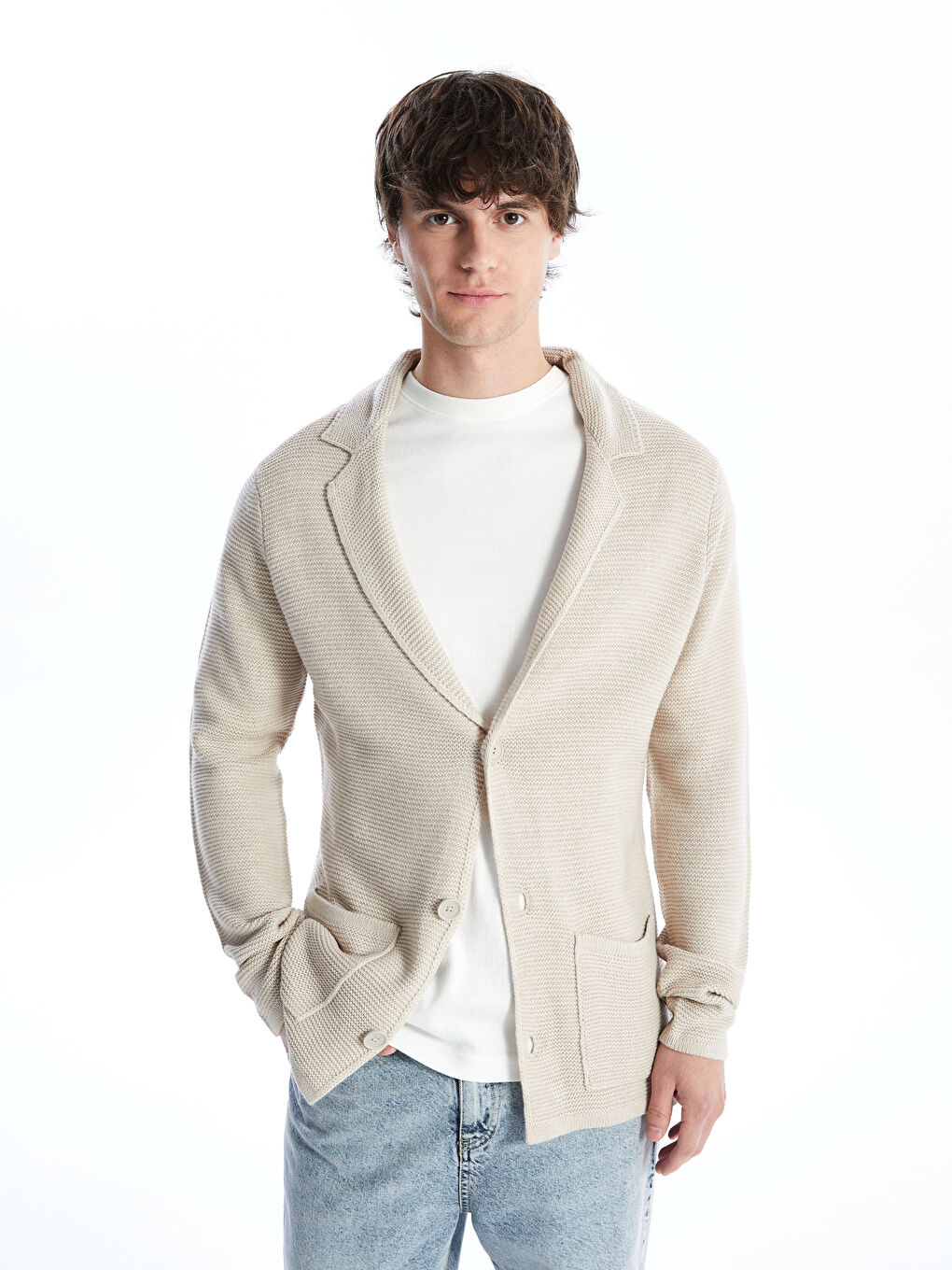 Standard Fit Jacket Neck Men's Knitwear Cardigan