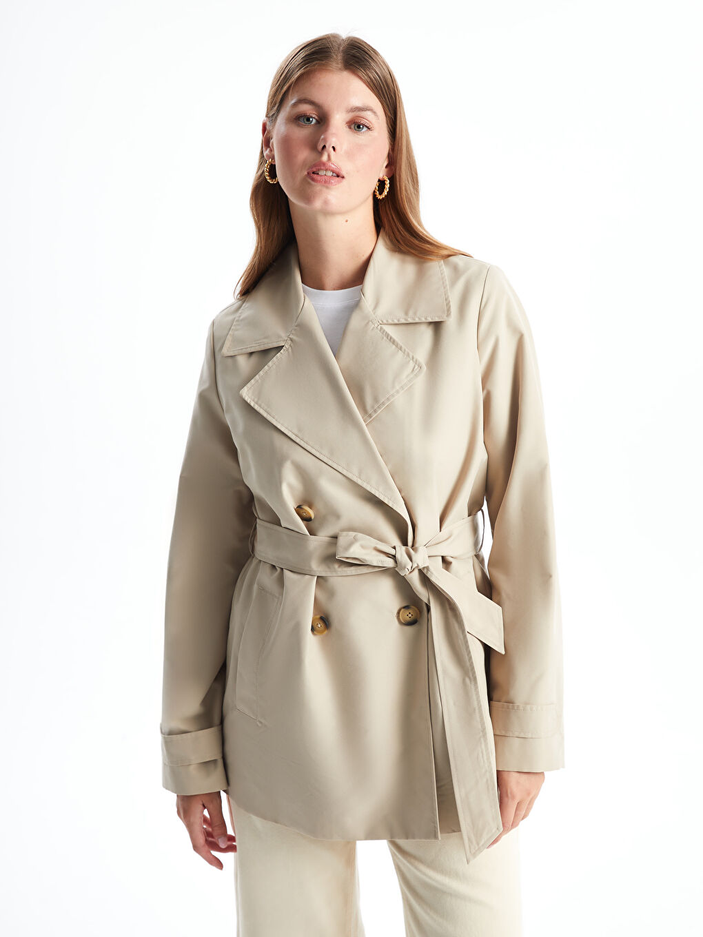 әйелдерге арналған тренчкот тік жағалы