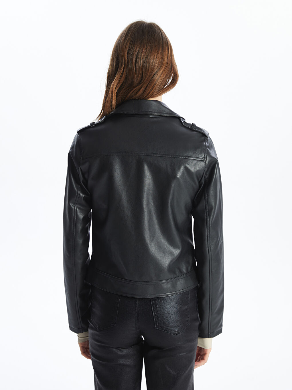 LCWAIKIKI Classic Biker Neck Women's Faux Leather Jacket -W40761Z8-CVL