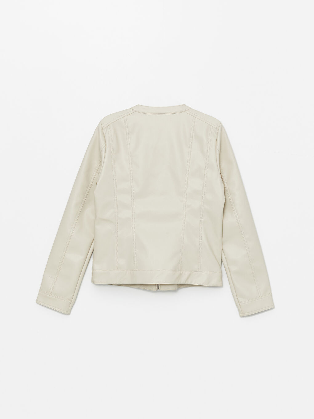 Crew Neck Women's Faux Leather Jacket-6