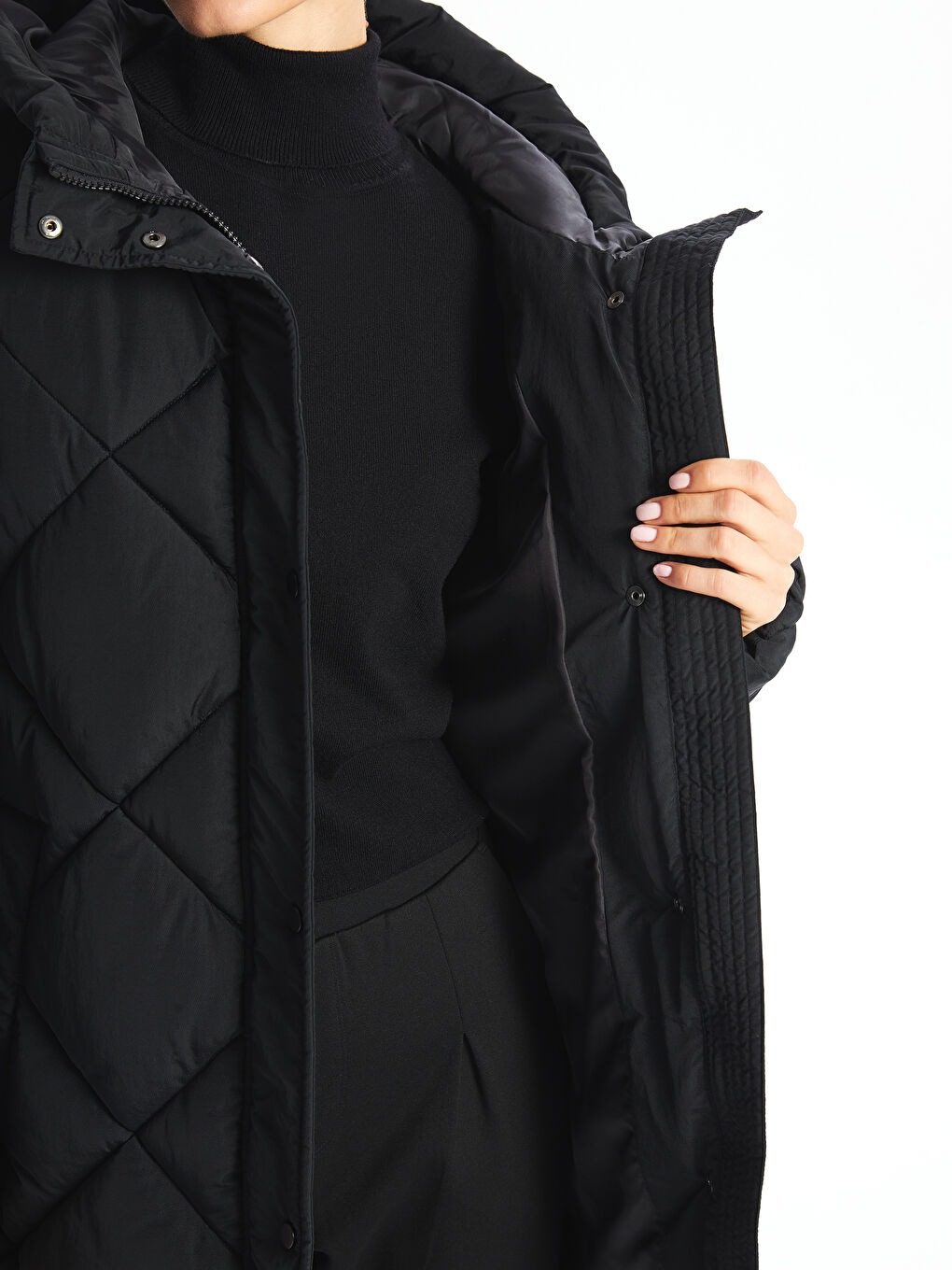 معطف منتفخ بقبّ نساء-3