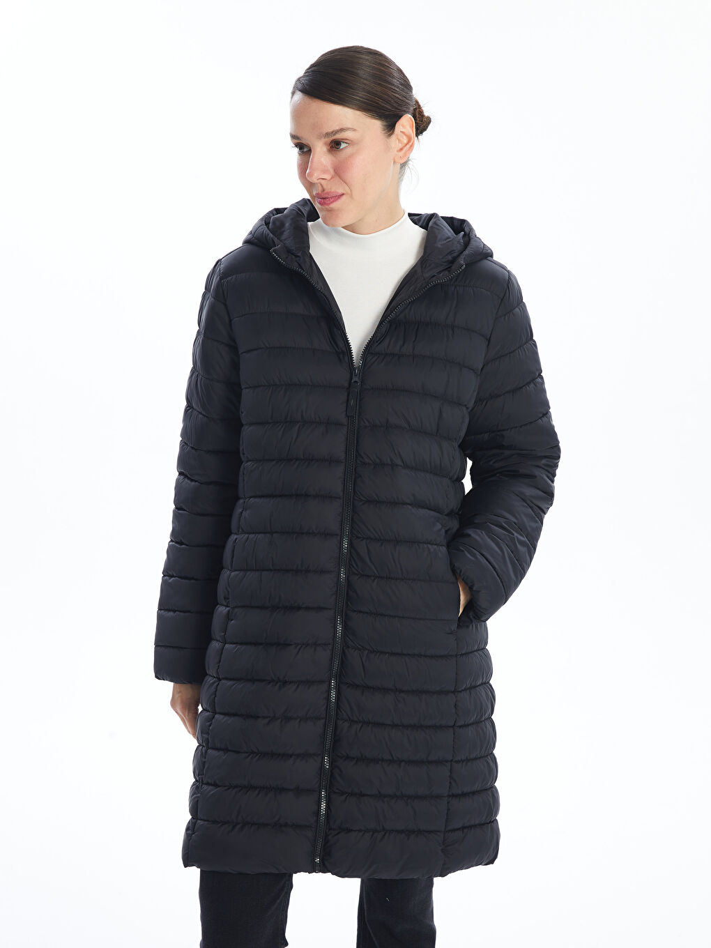 Hooded Women's Puffer Coat -W40772Z8-CVL