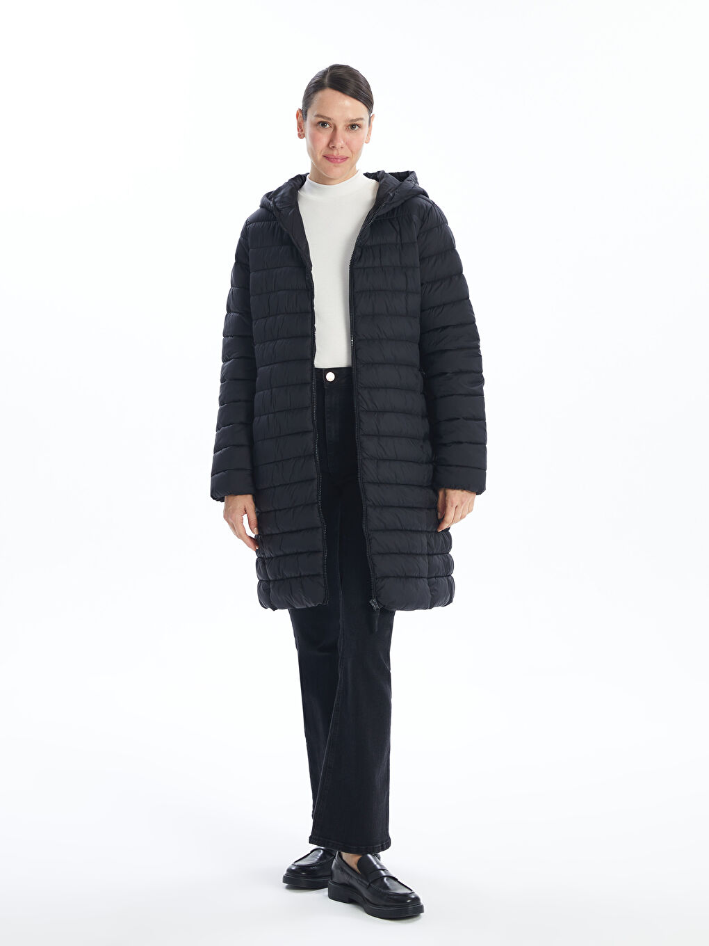 Hooded Women's Puffer Coat -W40772Z8-CVL