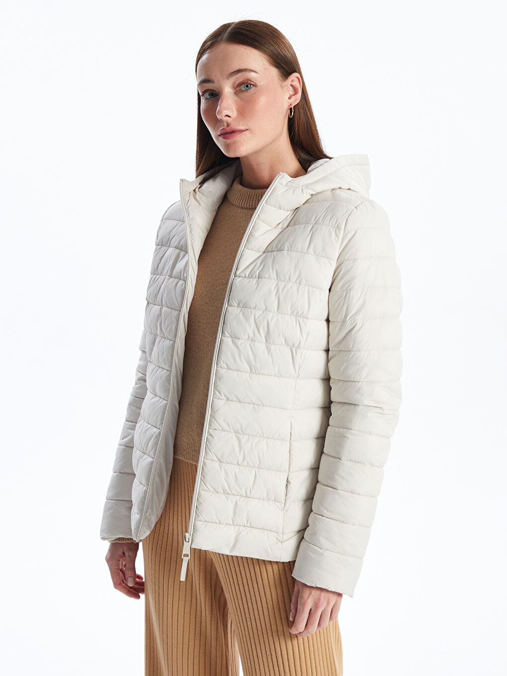 Women's Hooded Plain Puffer Coat-1