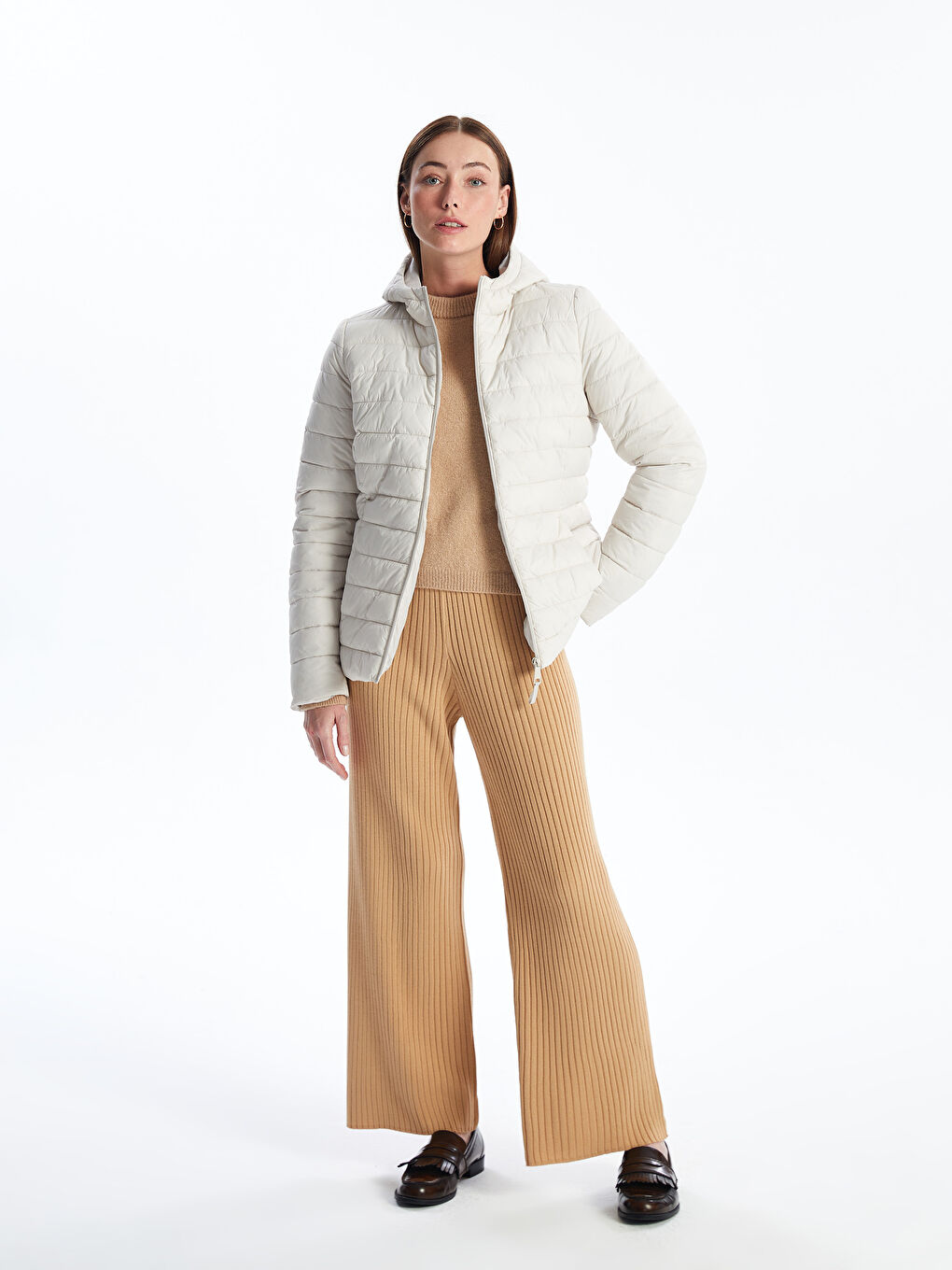 Women's Hooded Plain Puffer Coat-2