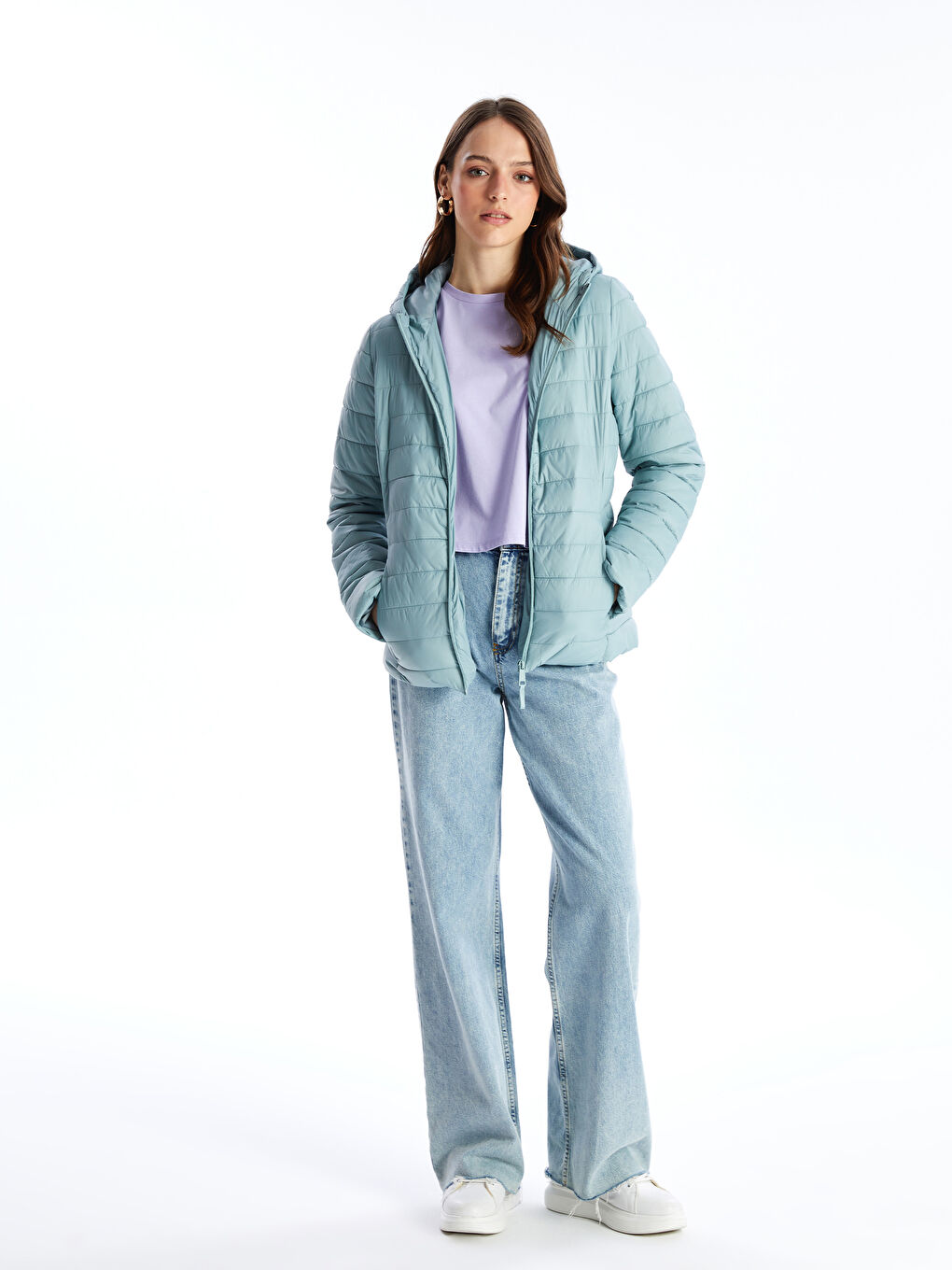 Women's Hooded Plain Puffer Coat-2