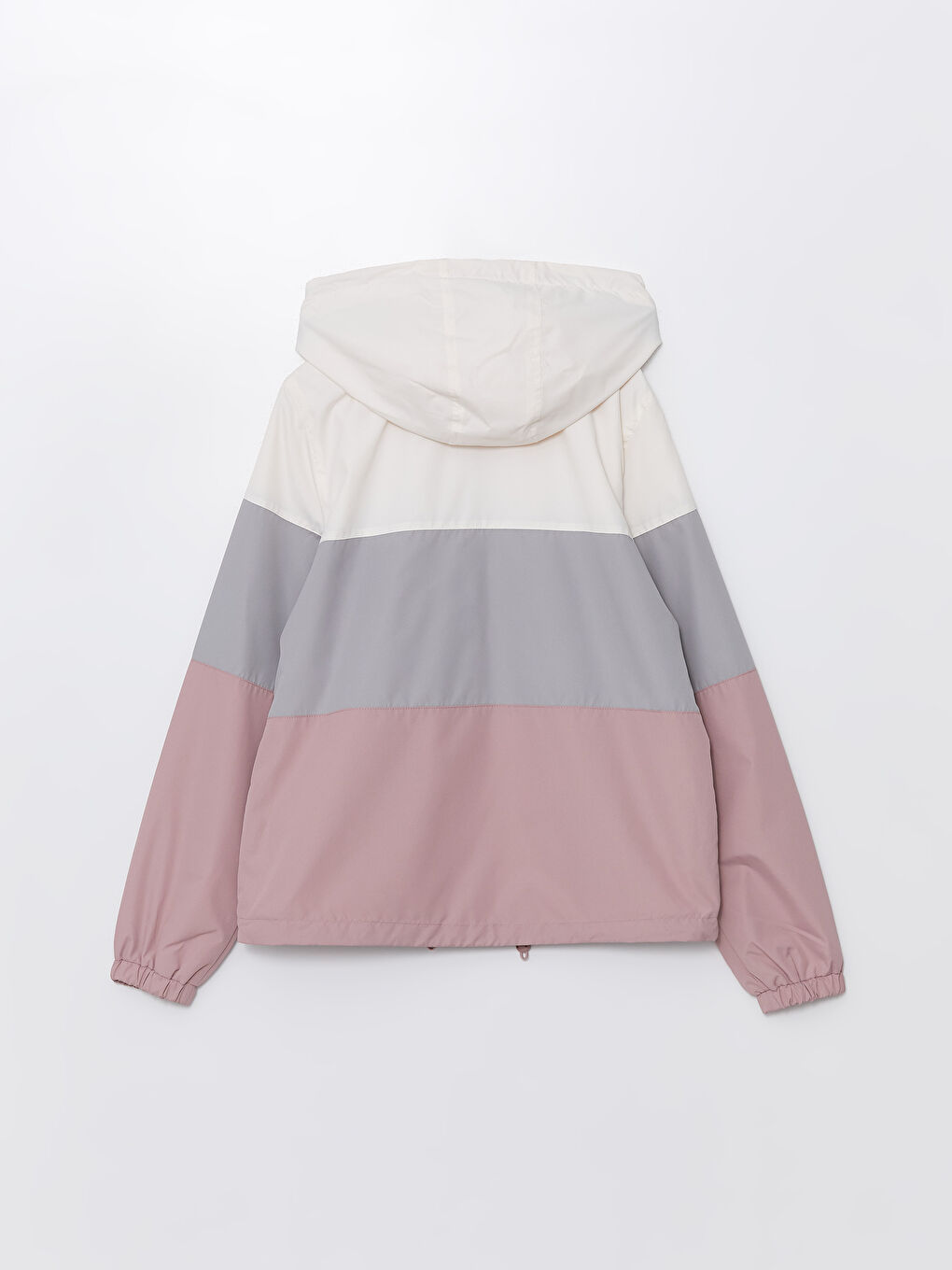Pembe Kapüşonlu Renk Bloklu Kadın Yağmurluk-9
