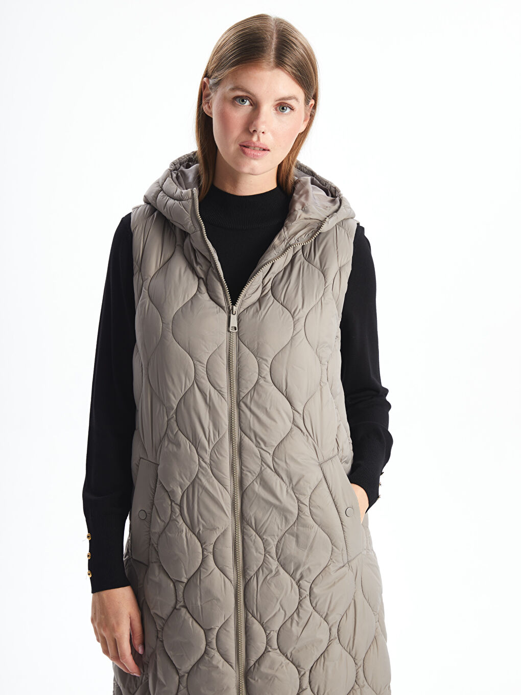 Hooded Quilted Women's Puffer Gilet-1