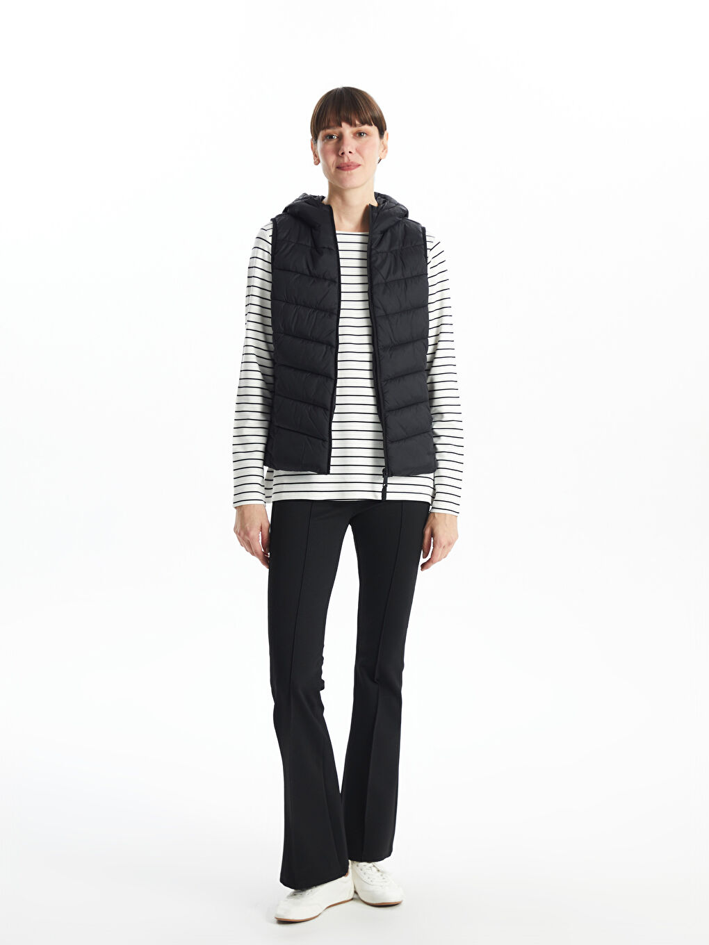 Women's Hooded Plain Puffer Gilet-1