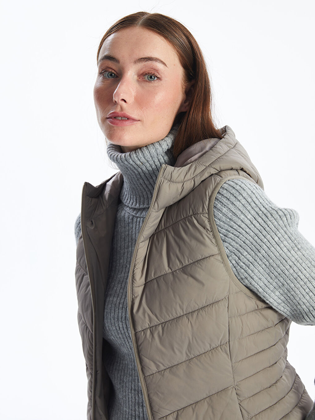 Women's Hooded Plain Puffer Gilet-1