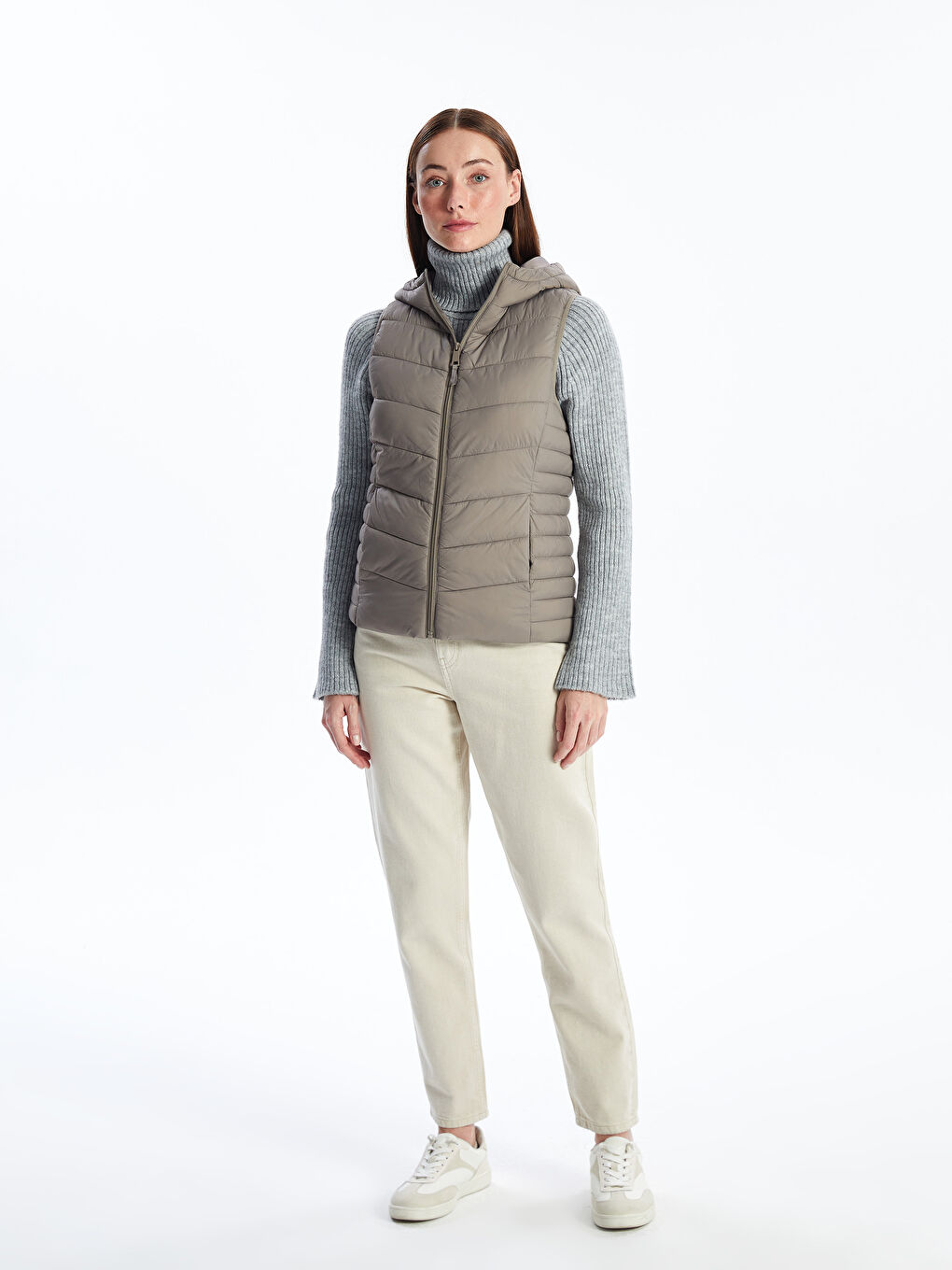 Women's Hooded Plain Puffer Gilet-2