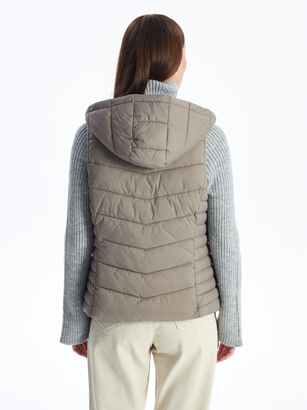 Women's Hooded Plain Puffer Gilet-5
