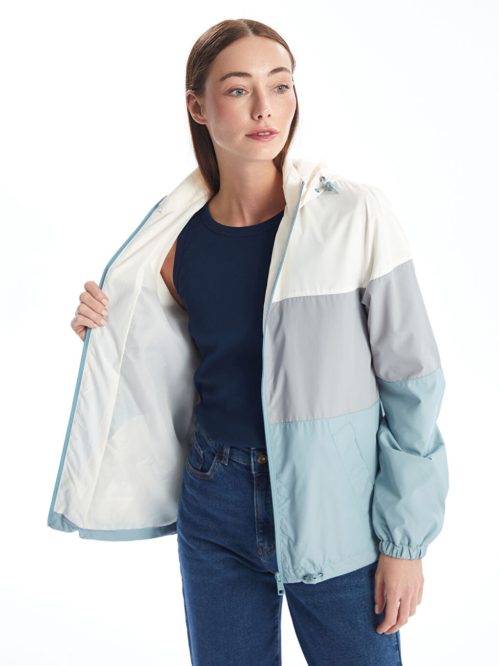 Hooded Color Block Women's Raincoat-1