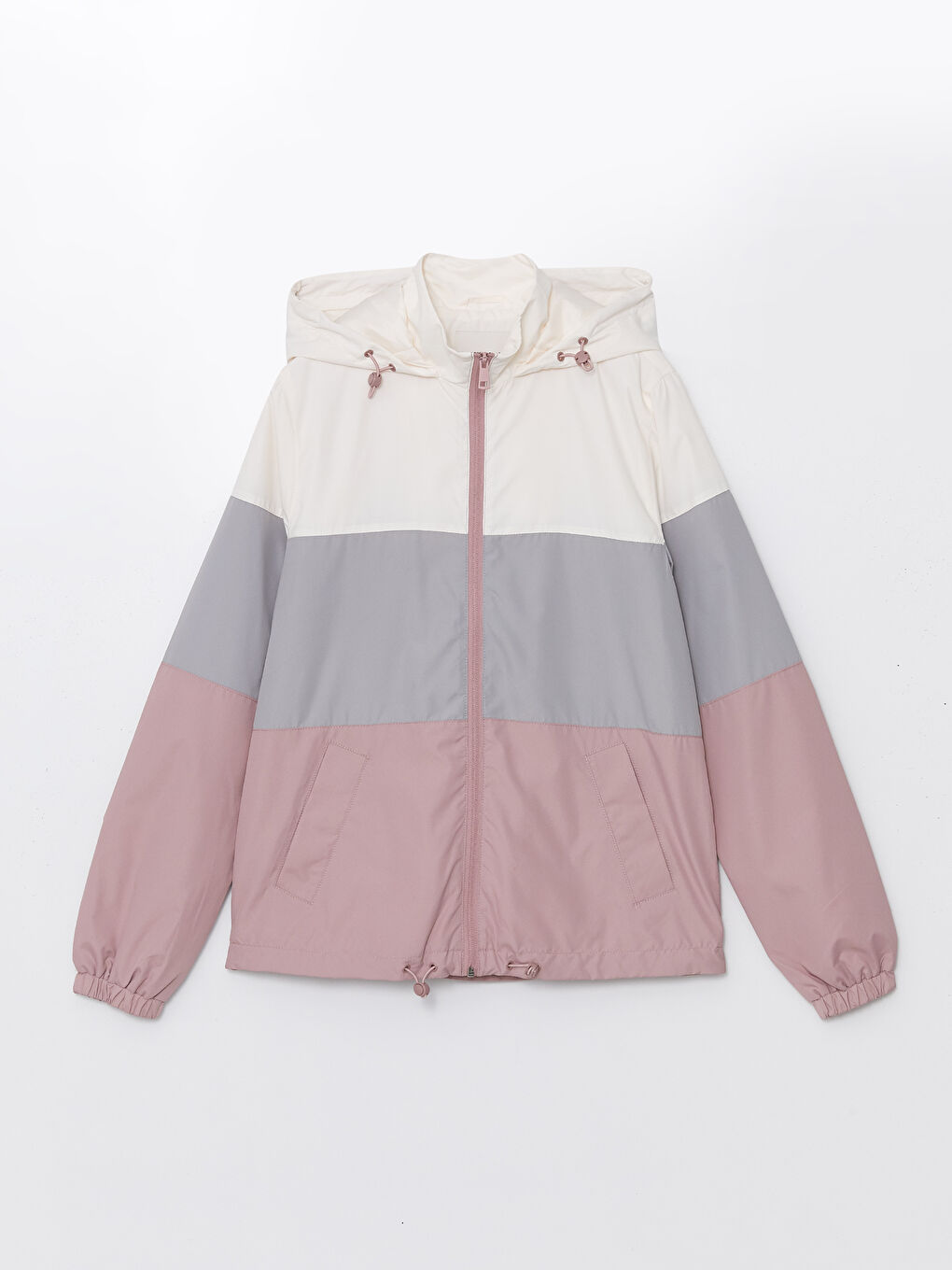 Дъждобран за жени с качулка и цветен блок-6