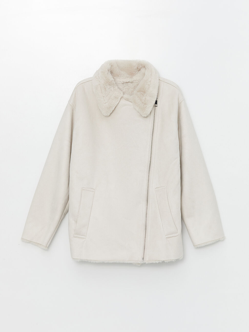 Женская куртка из искусственной кожи с байкерским воротником и однотонным дизайном-4