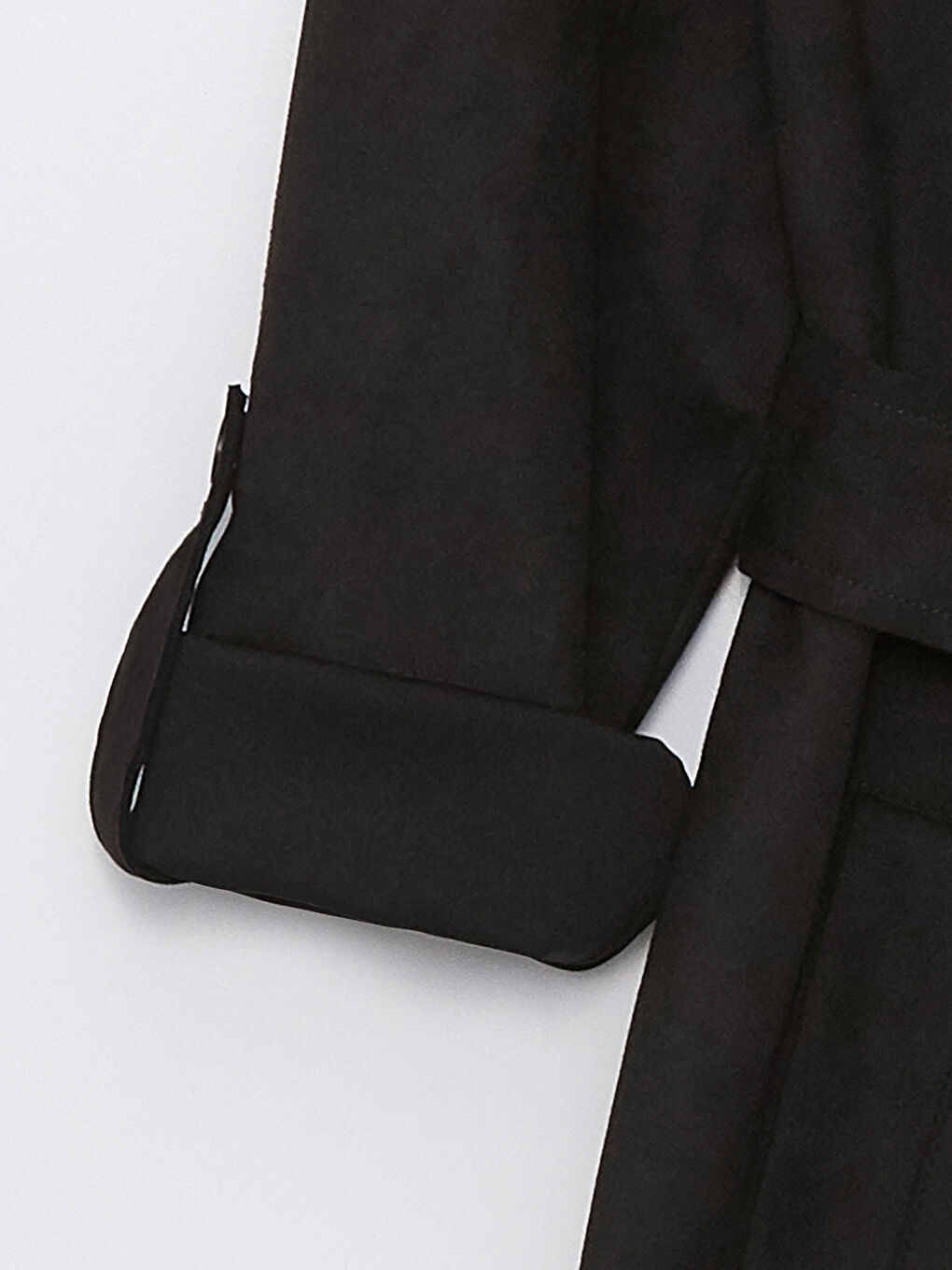 Siyah Kadın Kruvaze Yaka Düz Trençkot-6