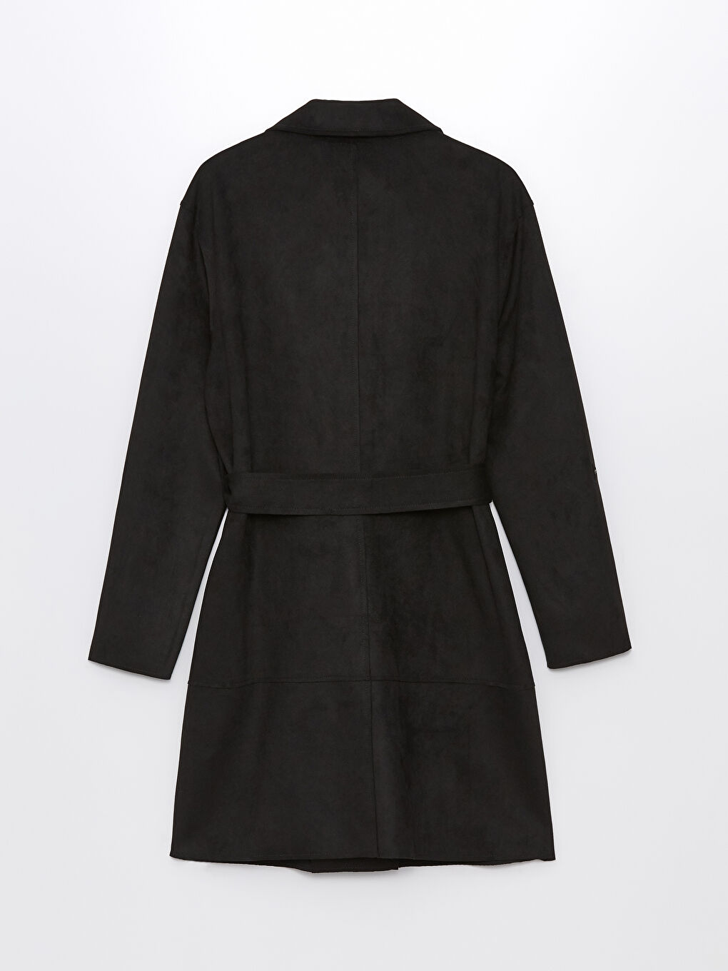 Siyah Kadın Kruvaze Yaka Düz Trençkot-8