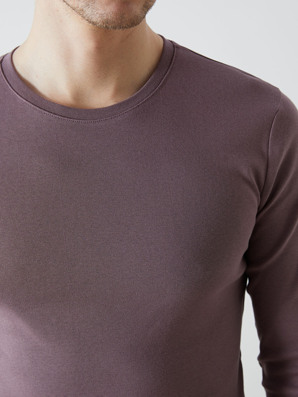 Pembe Bisiklet Yaka Uzun Kollu Penye Erkek Tişört-2