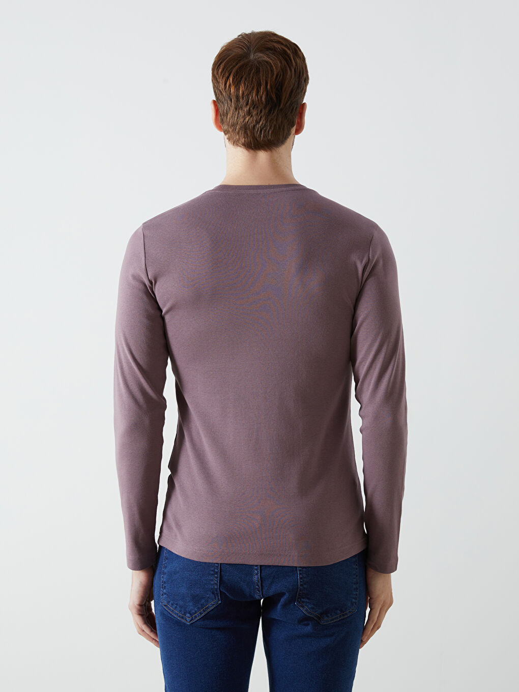 Pembe Bisiklet Yaka Uzun Kollu Penye Erkek Tişört-3