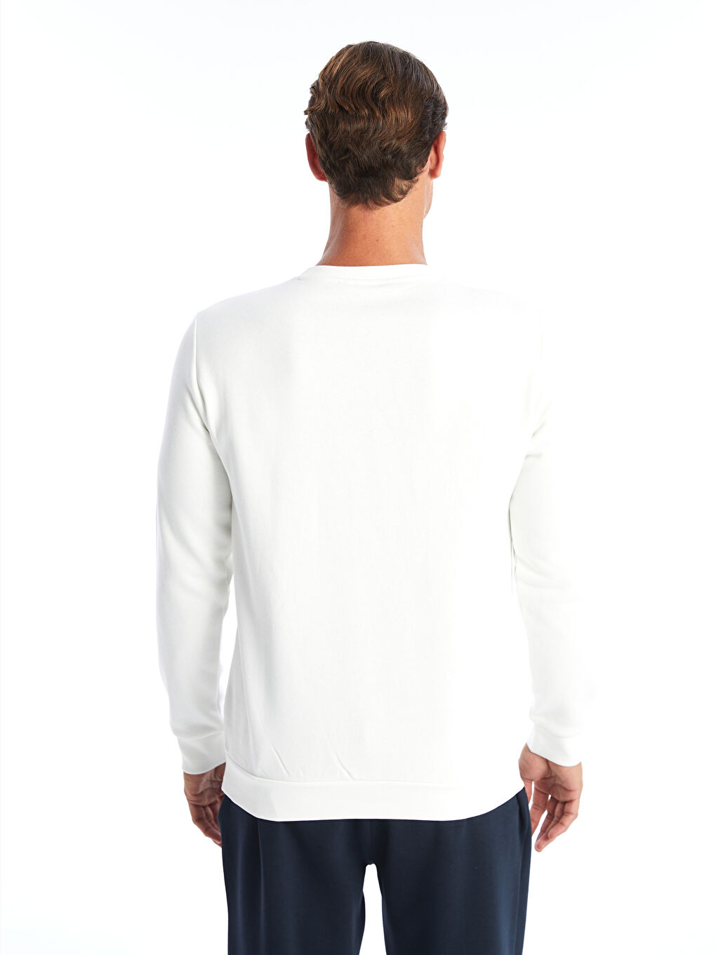 LCWAIKIKI Basic Ekru Bisiklet Yaka Uzun Kollu Erkek Sweatshirt - 3