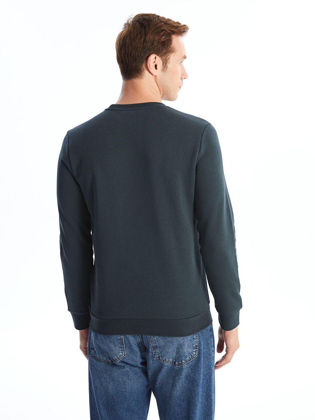 LCWAIKIKI Basic Koyu Petrol Bisiklet Yaka Uzun Kollu Erkek Sweatshirt - 3